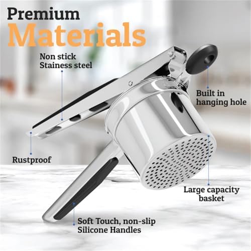 Potato Ricer Stainless Steel for Mashed Potatoes,Potato Press Ricer Kitchen Tool and Gadgets,Hand Potato Masher Food Masher Tool