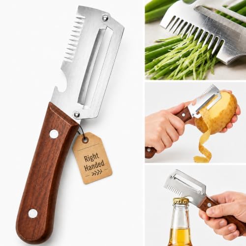 Multifunctional Vegetable Peeler Julienne for Kitchen: Elite and Shredder Gadgets 3-in-1 Stainless Steel Bottle Opener Tool with Wood Handles for Cabbage Carrots Potato Cucumber Veggie(1)