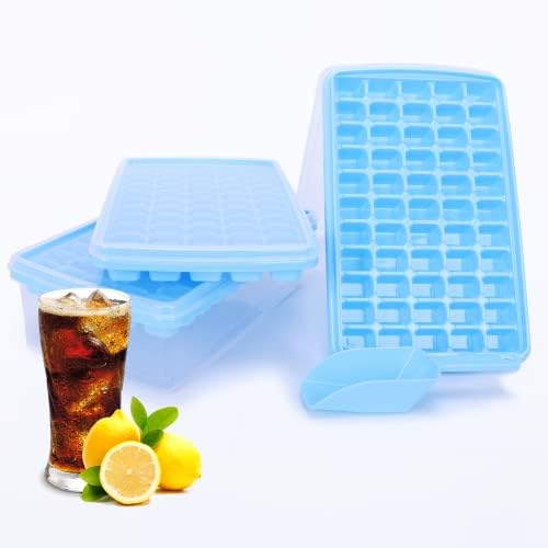 SFL Ice Cube Tray With Lid And Bin,55x3 Pcs Silicone Ice Cube Molds,Ice Trays For Freezer,Easy Release & Save Space,(3 Pack Blue Ice Trays & 1*Ice Bin & 1*Ice Scoop)., 165-Grid
