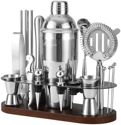 23-Piece Cocktail Shaker Set with Stand, 304 SS, Bartender Kit Gift
