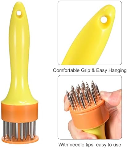 uxcell Stainless Steel Meat Tenderizer, Meat Mallet Needle Nails Kitchen Tools with Plastic Handle for Tenderizing Meats Steak Fish Chicken, Yellow