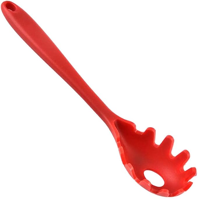 Silicone Pasta Fork, Spaghetti Server Tongs, Noodles Spoon, Eco Friendly and BPA Free - Red 1, 28.5x5.5x3.5cm