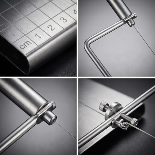 Versatile Stainless Steel Cheese Slicer with 6 Replacement Wires & Cutting Board Metal Cheese Cutter for Block Cheese Slices (Silver)