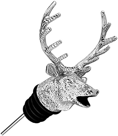 Wine Aerator Pourer Spout Bottle Pourers for Alcohol Stainless Steel Deer Stag Head Wine Pourer Stags with Food Grade Silicone Stopper for White Red Wines Whiskey Gift for Father (Silver White)
