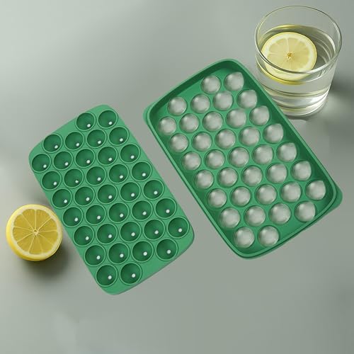 Ice Cube Trays for Freezer Silicone Ice Cube Tray Round Ice Ball Maker, 37 ice Ball Tray Easy-Release Reusable Ice Cube Ball in Organizer Bins or Ice Bucket for Cocktail bar or Iced Coffee Cup