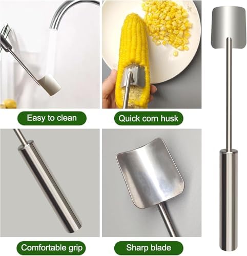Corn Cob Stripper, 2025 Upgrade Stainless Steel Corn Peeler for Corn on The Cob, Ergonomic Long Handle Corn Stripping Tool, Durable Corn Thresher Tool for Women Home Dining Kitchen Gadget (3pcs)