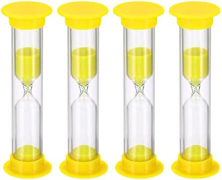 PATIKIL 3 Minute Sand Timer, 4Pcs Small Sandy Clock with Plastic Cover, Count Down Sand Glass for Games, Kitchen, Party Favors DIY Decoration, Yellow
