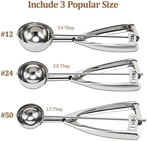 Cookie Scoop for Baking Set of 3 - Ice Cream Scoop Stainless Steel - Ice Cream Scooper with Trigger Release for Melon Baller