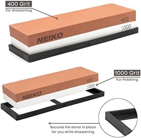 NEIKO 54004A Whetstone, Knife Sharpening Stone, 400 & 1000 Grit, Coarse, 2 Side Sharpener Stone, Water Sharpening Stone Set, Scissor, Blade, Kitchen Knife Sharpener Stone, Wet Stone Sharpening Kit
