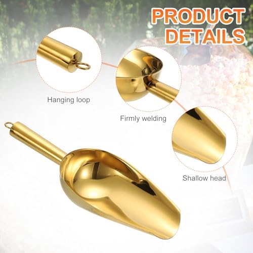 uxcell 2pcs Metal Ice Scoop, 11" x 4.1"Stainless Steel Ice Scooper for Kitchen Party Bar Wedding Use, Gold