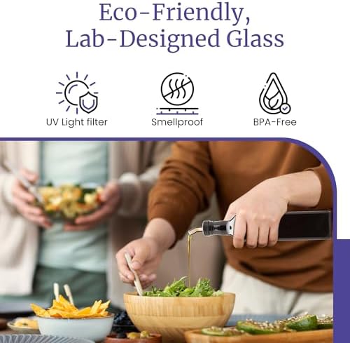 Infinity Jars Black Ultraviolet Square Glass Oil Bottle 1L (34 fl oz) w/Plastic Pour Spout, Airtight Round Easy Refill Vinegar Cruet Cooking Oil Dispenser Bottle, Olive Oil Bottle for Kitchen 10-Pack