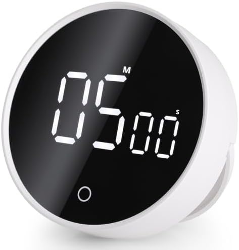 GeeRic Digital Kitchen Timers, 199 Minutes Countdown Countup Rotary Timer, Large LED Stopwatch, Volume Adjustable Kitchen, Study, Workout, and Office Timer White
