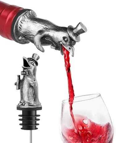 Animal Wine Pourer Spout, Drip Free Bottle Pourer & Stopper for Wine and Liquor Bottles, Funny Gift for Men, Dad, Hostess and Housewarming, Bar Cart Accessory for Holiday Party Decor, Multiple Animal