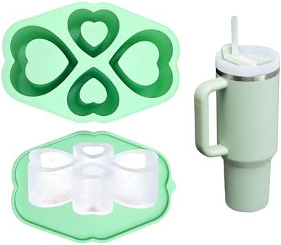 Silicone Ice Cube Trays for Freezer with Lid, Clear Ice Mold for Stanley Cup 20 30 40 OZ Tumbler Ice Molds & Ice Maker for Cocktails, Whisky, Juice (30-40 OZ, Green)