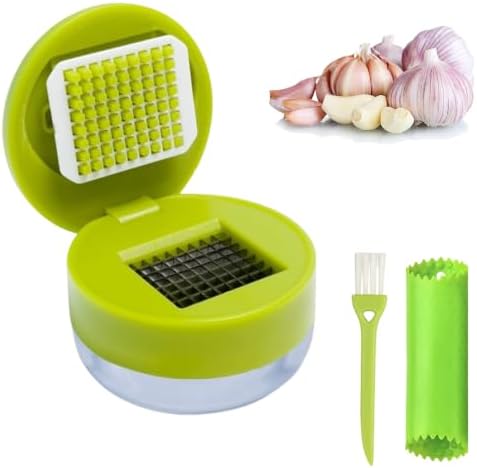 Mini Garlic Chopper & Press with Container, Manual Garlic Mincer Dicer, 1PCS