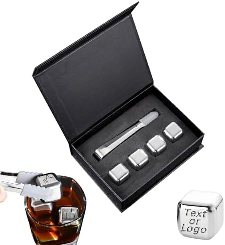 Whiskey Stones Gift Set Custom Engraved Stainless Steel Whiskey Ice Stone Personalized Whiskey Stones Gift Set Reusable Stainless Steel Chilling Rocks, for Mens Dad Husband Gift (4 PC)