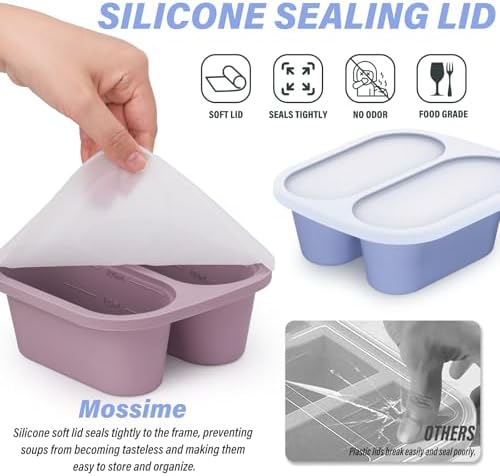 Mossime 1 Cup Silicone Soup Freezer Molds with Lids, Blue/Purple, 2-Pack