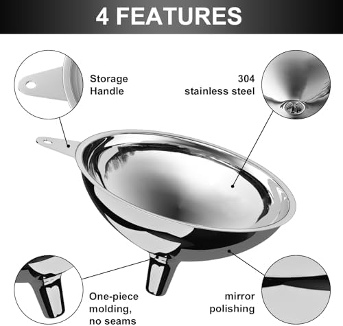 Serinar Stainless Steel Large Funnel with Filter (5.7 in. X 0.55 in. Mouth) and 50 Mesh Stainless Steel Food Filter for Bottle, Oil, Juice, Coffee, Honey, Milk