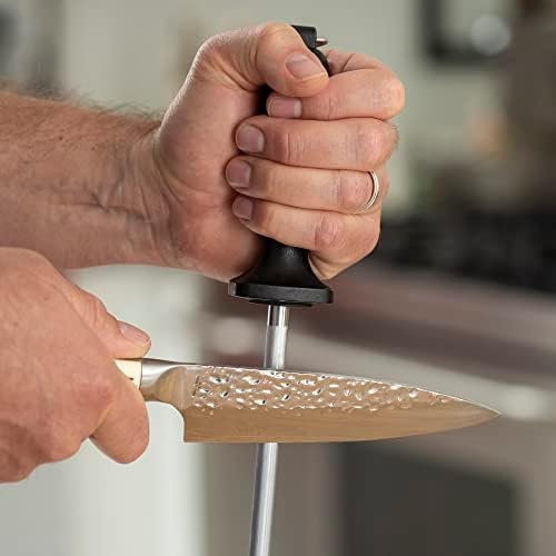Smith’s 9-Inch Sharpening Steel – High-Carbon Steel Knife Sharpener – Hanging Hook – Protective Hand Guard – Quick Straight Blade Sharpening