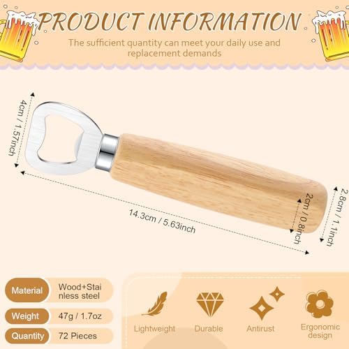 Lounsweer 72 Pcs Stainless Steel Wine Bottle Opener Bulk, Wooden Handheld