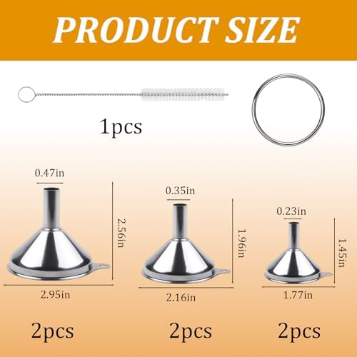 6-Piece Stainless Steel Funnels Set, Spice Funnel for Kitchen Use, Durable Funnels for Transferring Liquids and Powders, Spice Funnel organizing Kitchen Spices, Filling Bottles with Condiments
