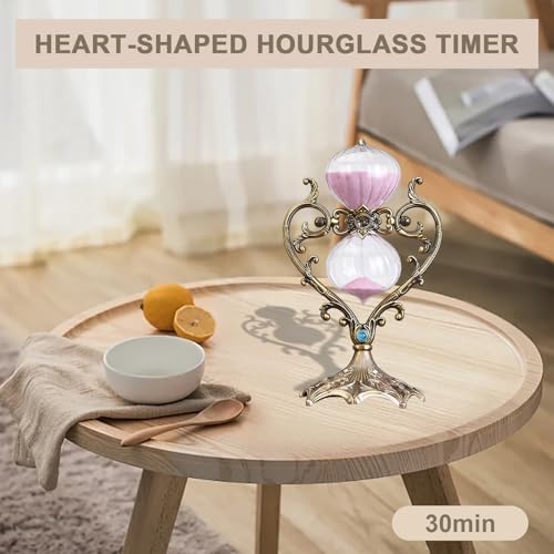 Sand Timer 30 Minutes,Hour Glass,Metal Vintage Hourglass,Hourglass Decor,for Home Decoration Office Desk Wedding Party Decor Kitchen Timer (FCopper Heart, 30 Min)