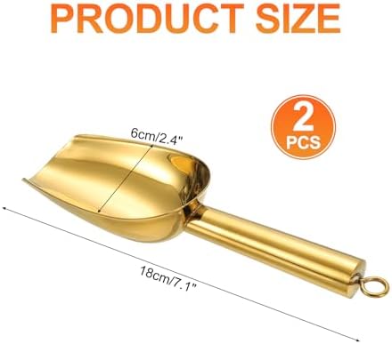 uxcell 2pcs Metal Ice Scoop,7.1 inch Stainless Steel Ice Scooper for Kitchen Party Bar Wedding Use, Gold