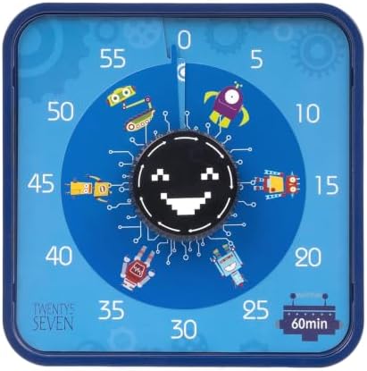 TWENTY5 SEVEN Robot Visual Timer for Kids, 7.5 Inch 60 Minute Countdown Timer, Mechanical Magnetic 1 Hour Clock for Classroom Teaching, Homework, Exam, Office Meeting & Time Management, Blue
