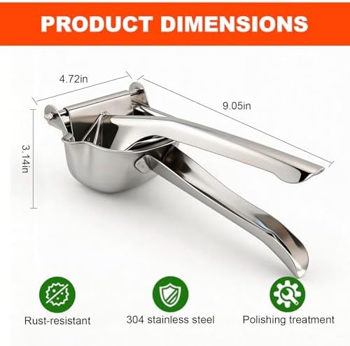 Large 304 Stainless Steel Manual Fruit Juicer Press, Handheld Citrus Squeezer, Lemon Orange Watermelon Juicer, Multi-Purpose Potato Ricer Masher, Kitchen Tool for Home & Bar