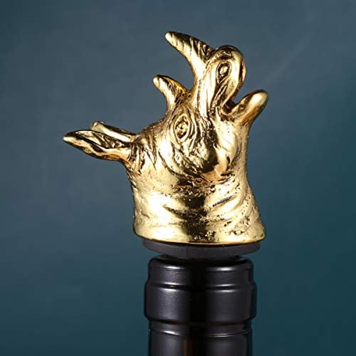 Rhino Head Wine Pourer with Bottle Stopper, Zinc Alloy, Golden