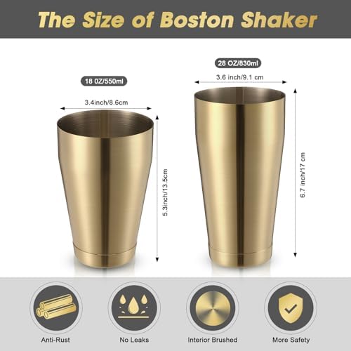 Sabary 6 Pcs Shakers Bartending Boston Cocktail Shaker, Sanding Gold