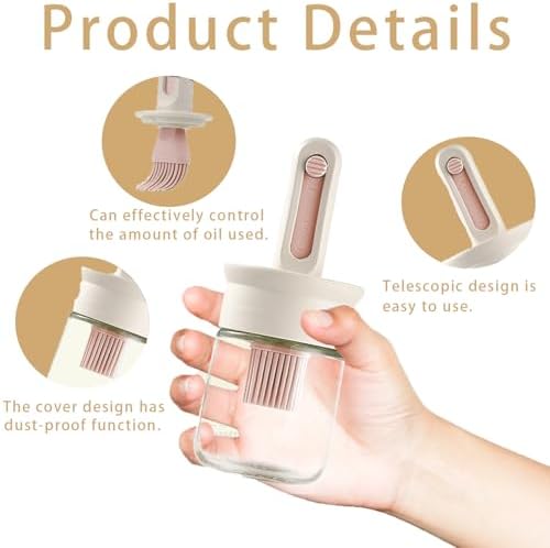 Oil Dispenser with Brush Glass Olive Oil Dispenser with Expandable Silicone Brush and Locking Cap Ideal for Kitchen Cooking Vinegar Sauces Barbecue Grilling Frying (2 Pcs)