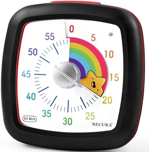 Secura 60-Minute Visual Timer, Silent Study Timer for Kids and Adults