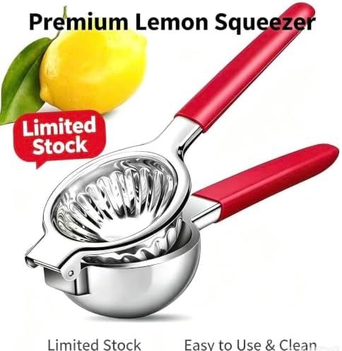 Stainless Steel Juicer - Metal Citrus Juice Press Lime Fruit Juice Press with Silicone Handle - Large Manual Juicer for Bar Kitchen Utensils Fruit Extractor