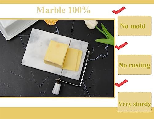 Marble Cheese Slicer,Non-stick Cheese Slicer,Polished Marble Cheese Slicing Plate for Cheese Slicing,Butter, Soft Foods(White Grey)