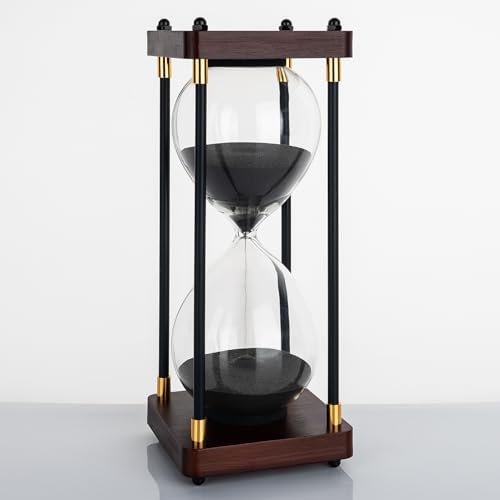 Sand Timer 60 Minutes Hourglass, Vintage Wooden Hour Glass Timer, Large Sandglass Timer Sand Clock for Games Classroom Kitchen Home Office Decor (Black Sand)