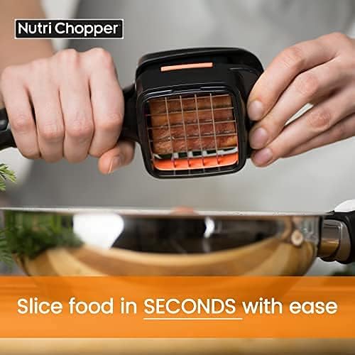 Nutrichopper Fresh-keeping container Vegetable Chopper Onion Chopper - Chops Slices Cubes Wedges – Multi-purpose Fruit Slicer with 3 Extra Stainless Steel Blades & 2 Extra Containers As Seen On TV
