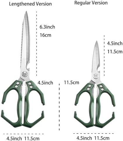 Kitchen Scissors 3.5mm Thick Blade, Heavy Duty All-Metal Shears for Cutting Poultry Bones & Meat, Ergonomic Non-Slip Handle, 5-in-1 with Bottle Opener & Fish Scaler, Rust-Proof and Dishwasher Safe