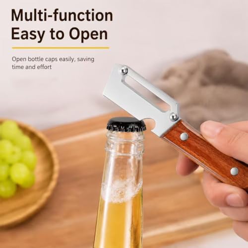 2026 Upgrade Vegetable Peeler With Wooden Handle, Stainless Steel Wide Blade Potato and Carrot Peeler, 3-in-1 Veggie Peeler With Scallion Shredder and Bottle Opener for Kitchen, Camping and Trave