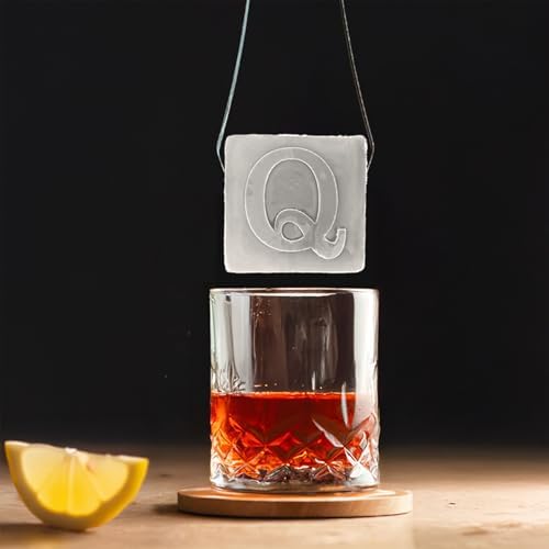 Monogrammed Ice Cubes Mold with Lid, 2 inch Whiskey Ice Cube Tray, Personalized Initials Silicone Cocktail Ice Cube Mold, Wedding Monogram, Thank You Gift, Gifts for Dad (Letter Q)