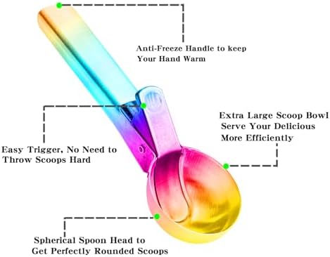 Ice cream scoop, a portable stainless steel ice cream scoop with trigger device and comfortable handle, suitable for DIY mixed ice cream, fruits, frozen yogurt, etc Large (1pcs Large colorful)