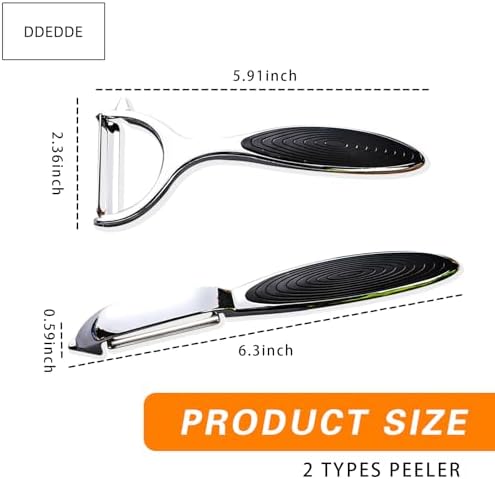 Zinc Alloy Vegetable Peeler Set, 2-Pack Y-Type and Straight Peelers with Black Flat Blades & Non-Slip Handle, Multi-Purpose Kitchen Fruit Potato Carrot Peeler for Efficient Peeling