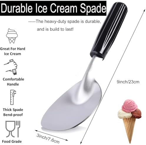 Ice Cream Spade,Ice Cream Paddle for Hard&Creamy Ice Cream,Stainless Steel Flat Ice Cream Scoop with Plastic Handle,Heavy Duty Ice Cream Spade Scoop,Durable Bend Proof Ice Cream Scooper Butter Cutter