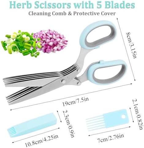 Garlic Press & Herb Scissors Set, 6 Pcs Kitchen Gadgets With Garlic Mincer & Kitchen Scissors for Herbs, Professional 5-Blade Kitchen Shears Garlic Press Tool Silicone Garlic Peeler & Brush
