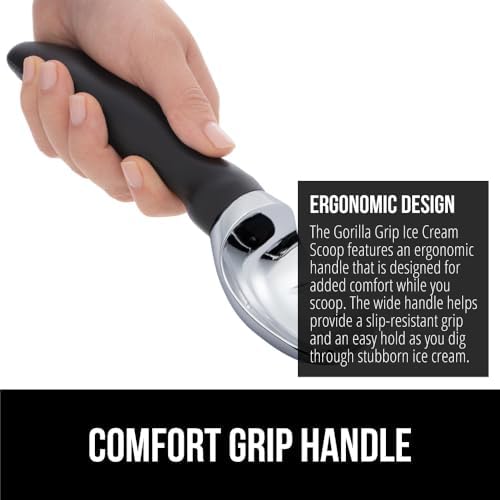 GORILLA GRIP® Heavy Duty Ice Cream Scoop, Professional Scooper, Black