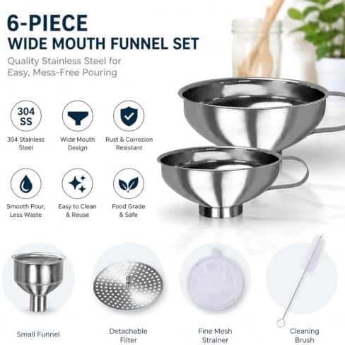 Stainless Steel Funnel Set, Wide Mouth Canning Funnel, Kitchen Funnels