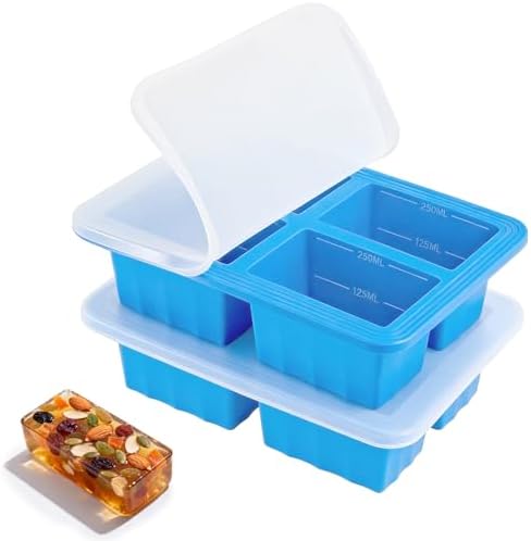 2 Pack Silicone Soup Freezer Molds with Lids, 1 Cup Silicone Freezing Soup Container, Ice Cube Trays for Freezer, Freeze Broth,Sauce,Leftovers, 250mL /125mL Portions, Blue
