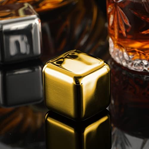 4 Large Whiskey Stones 64 cm³ (4 cu in) - Man Gift Set - Reusable Stainless Steel Metal Ice Sphere Cubes Beverage Chilling Rocks Whiskey Stones for Red Wine, Bar Beer, Scotch, Vodka Drinks