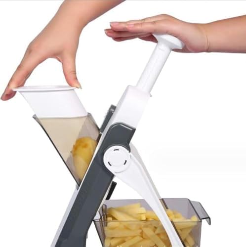 Safe Mandoline Slicer 5 in 1 Vegetable Chopper Food Potato Cutter, Strips Julienne Dicer Adjustable Thickness 0.1-8 mm Kitchen Chopping Artifact Fast Meal Prep (Gray)