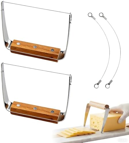 2 Pack Cheese Slicer - Stainless Steel Wire Cheese Slicer with Wooden Handle,Cheese Cutter Wire Board for Hard and Block Cheese,Manual Cheese Slicer,Cheese Cutting Board with Wire Cutter